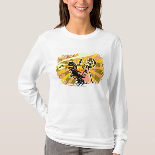 魔法ランプを握るビジネスマンのクローズアップ Tシャツ (正面)
