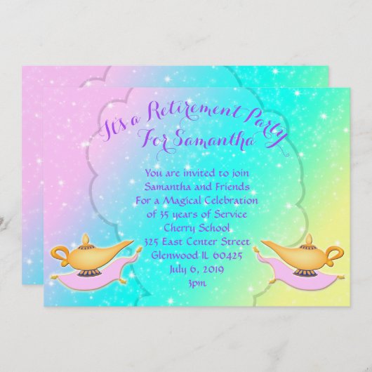 魔法ランプカーペットアラビアンナイツリタイアメントパーティー 招待状 (正面/裏面)