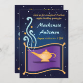 魔法ランプ&カーペ飛んでいるット誕生日招待状 招待状 (正面/裏面)