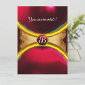 魔法リングや輪，モノグラムのパーチメント宝石レッドブルゴーニュ 招待状 (スタンド正面)