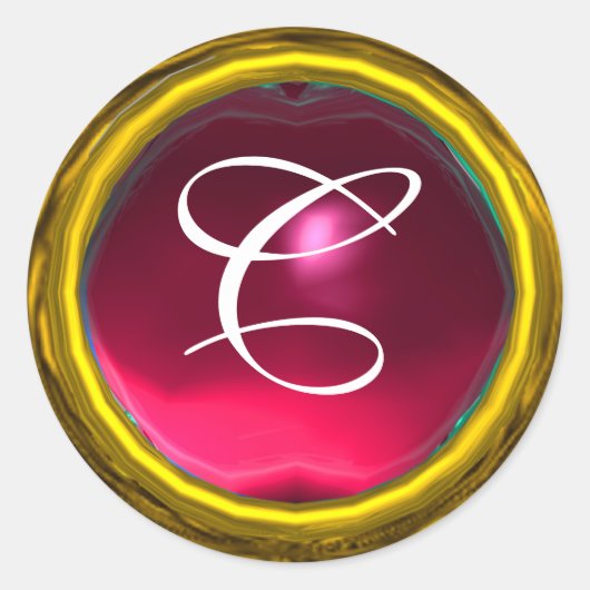 魔法ルビーモノグラム明鮮やかるい黄色ピンク赤 ラウンドシール (正面)