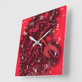 魔法レッドネオンブルランニングズ – アメージングスタリーナイト スクエア壁時計 (傾斜)