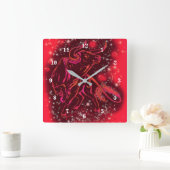 魔法レッドネオンブルランニングズ – アメージングスタリーナイト スクエア壁時計 (ホーム)