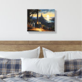 魔法ワークショップベンチファンタジーベイを見下ろす キャンバスプリント (インサイチュ (寝室))