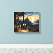 魔法ワークショップベンチファンタジーベイを見下ろす キャンバスプリント (インサイチュ (ウッドフロア))