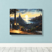 魔法ワークショップベンチファンタジーベイを見下ろす キャンバスプリント (インサイチュ (ウッドフロア))