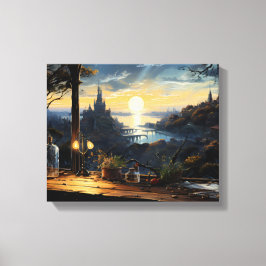 魔法ワークショップベンチファンタジーベイを見下ろす キャンバスプリント