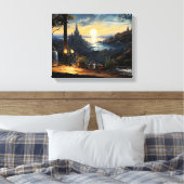 魔法ワークショップベンチファンタジーベイを見下ろす キャンバスプリント (インサイチュ (寝室))