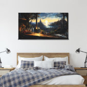 魔法ワークショップベンチファンタジーベイを見下ろす キャンバスプリント (インサイチュ (寝室))