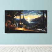 魔法ワークショップベンチファンタジーベイを見下ろす キャンバスプリント (インサイチュ (ウッドフロア))