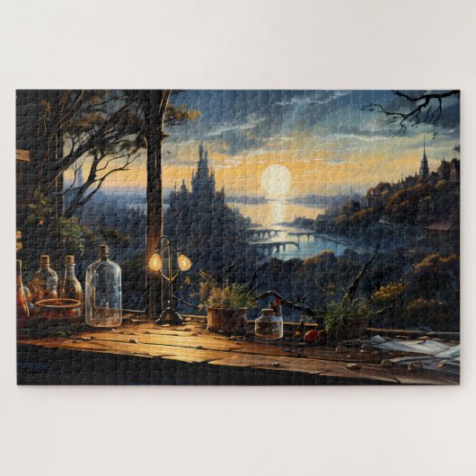 魔法ワークショップベンチファンタジーベイを見下ろす ジグソーパズル (横)