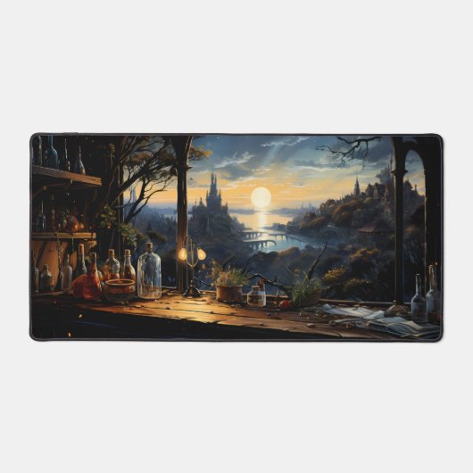 魔法ワークショップベンチファンタジーベイを見下ろす デスクマット (正面)