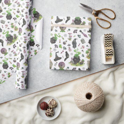 魔法不気味の魔女パターン ラッピングペーパー (クラフト)