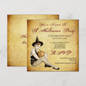 魔法使いおよびカボチャハローウィンパーティの招待状 招待状 (正面/裏面)