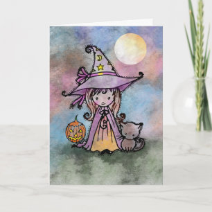 魔法使いおよび猫のハロウィン小さいカード カード