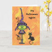 魔法使いおよび黒猫のハロウィンカード カード (黄色い花)