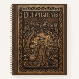 魔法使いと鍋の木彫り入りノート「Enchantments」 ノートブック