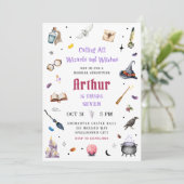 魔法使いと魔女の水彩画の誕生日 招待状 (スタンド正面)