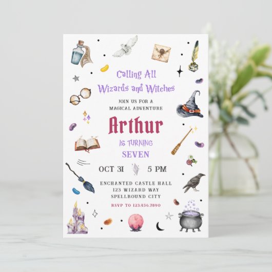 魔法使いと魔女の水彩誕生日 招待状 (スタンド正面)