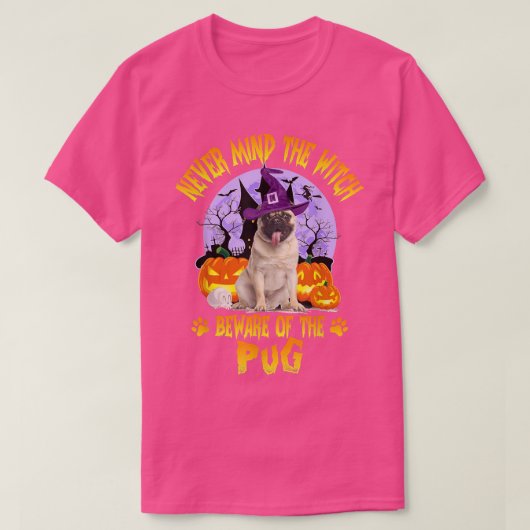 魔法使いのことは気にしないで、パグ犬愛好家に気をつけて ハロ Tシャツ (デザイン正面)
