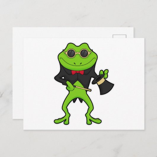 魔法使いのカエル 魔法の杖と帽子付き ポストカード (正面/裏面)