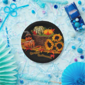 魔法使いのカボチャおよびヒマワリハロウィン ペーパープレート (パーティー)