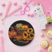 魔法使いのカボチャおよびヒマワリハロウィン ペーパープレート (パーティー)