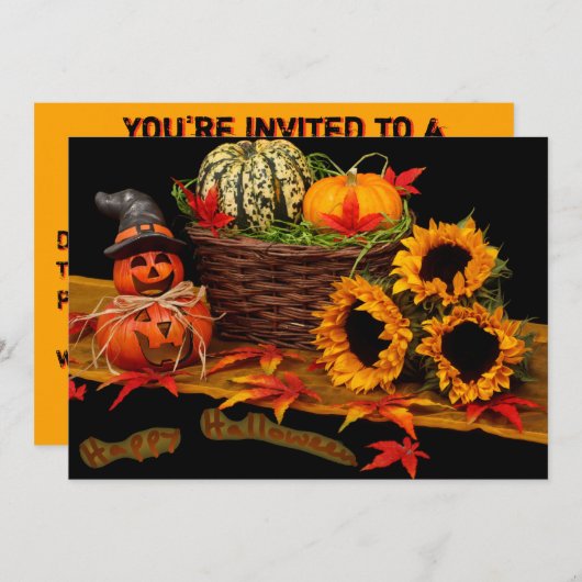 魔法使いのカボチャおよびヒマワリ 招待状 (正面/裏面)