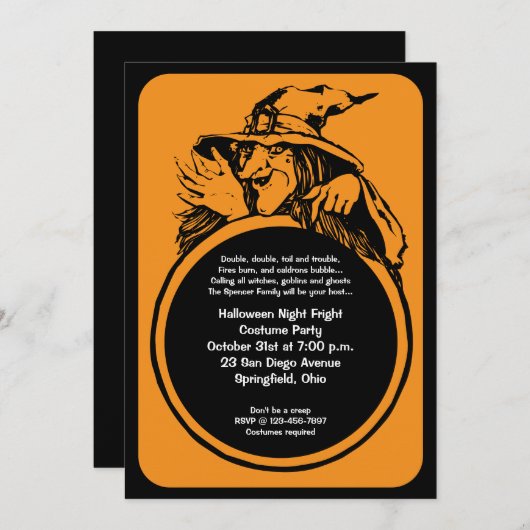 魔法使いのクリスタル・ボールのハローウィンパーティの招待状 招待状 (正面/裏面)