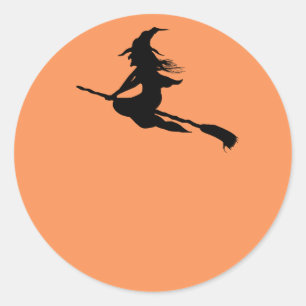 魔法使いのシルエットのハロウィンのステッカーか名札 ラウンドシール