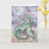 魔法使いのドラゴンのファンタジーの芸術カードを熟視する月 カード (黄色い花)