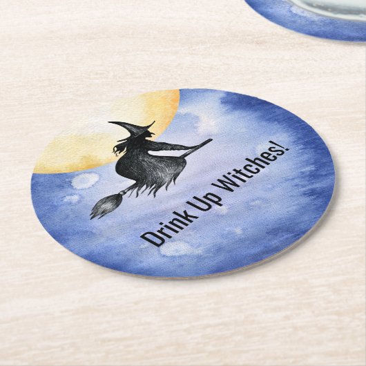 魔法使いのハロウィンのコースターの上のおもしろいな飲み物 ラウンドペーパーコースター (アングル)