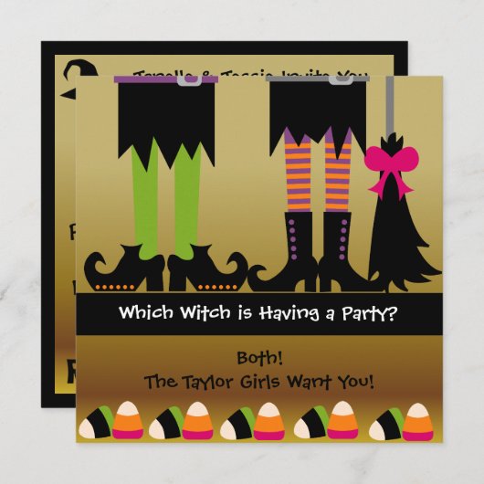 魔法使いのハロウィンの誕生会の招待 招待状 (正面/裏面)