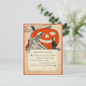 魔法使いのハロウィーンのカボチャのちょうちんの黒猫のワタリガラス ポストカード (スタンド正面)