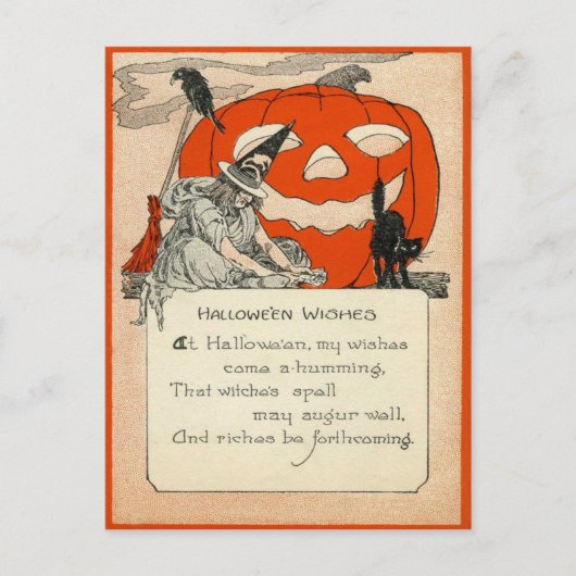 魔法使いのハロウィーンのカボチャのちょうちんの黒猫のワタリガラス ポストカード (正面)