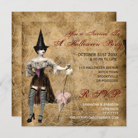 魔法使いのハローウィンパーティの招待状 招待状 (正面/裏面)