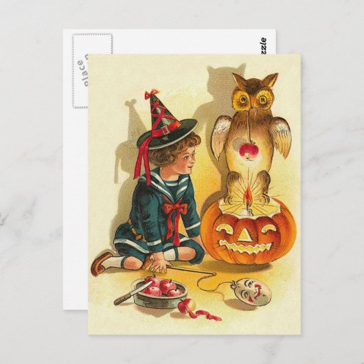 魔法使いのフクロウのハロウィーンのカボチャのちょうちんのカボチャ ポストカード (正面/裏面)