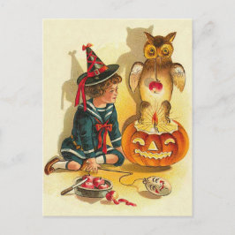 魔法使いのフクロウのハロウィーンのカボチャのちょうちんのカボチャ ポストカード