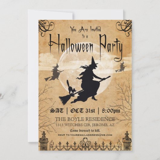 魔法使いのヴィンテージのハローウィンパーティの招待状 招待状 (正面)