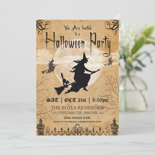 魔法使いのヴィンテージのハローウィンパーティの招待状 招待状 (スタンド正面)