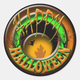 魔法使いの城のハロウィンの挨拶 ラウンドシール
