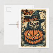 魔法使いの女性からのハッピーハロウィン シーズンポストカード (正面/裏面)