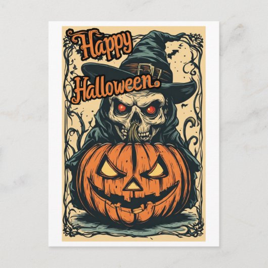魔法使いの女性からのハッピーハロウィン シーズンポストカード (正面)