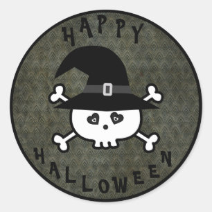 魔法使いの帽子が付いているハロウィンのかわいいスカル ラウンドシール