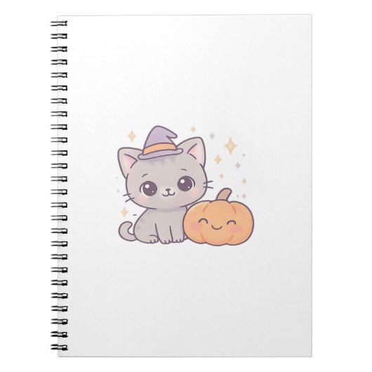 魔法使いの帽子とにっこりカボチャの猫 かわいいスプーキー ノートブック (正面)