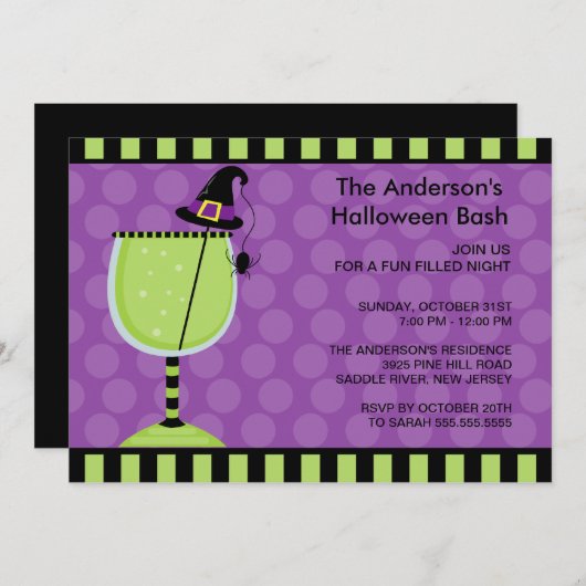 魔法使いの帽子のカクテルのハローウィンパーティの招待状 招待状 (正面/裏面)