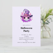魔法使いの帽子をかぶったドクロのハロウィンパーティー 招待状 (スタンド正面)