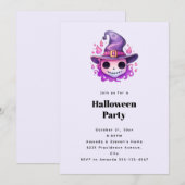 魔法使いの帽子をかぶったドクロのハロウィンパーティー 招待状 (正面/裏面)