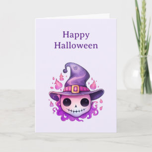 魔法使いの帽子をかぶったドクロのハロウィン シーズンカード