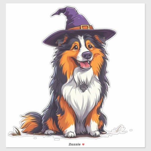 魔法使いの帽子をかぶった幸せな犬 シール (シート)